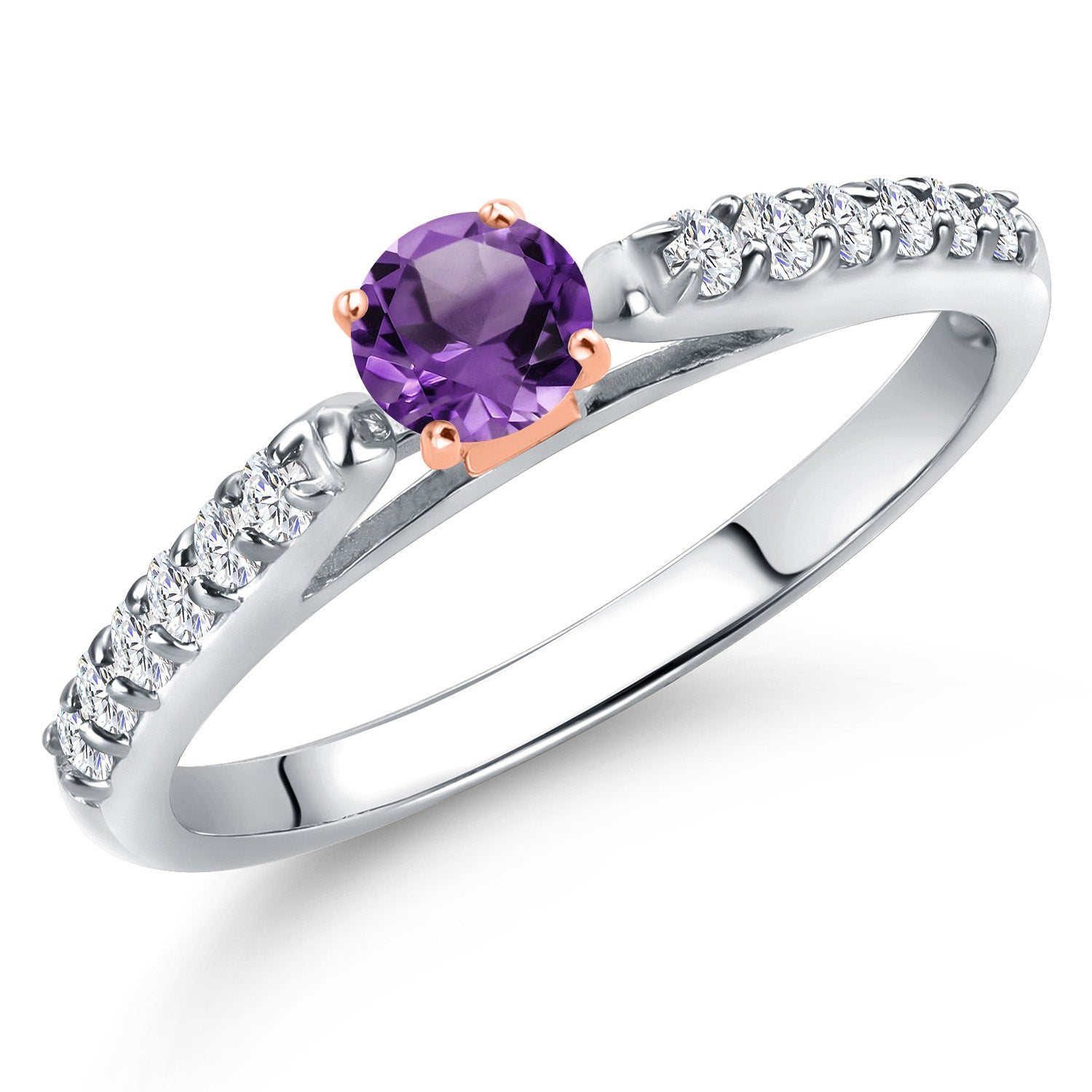 Amethyst and Lab Grown Diamond_5_Ring in 925 Sterling Silver and 10K Rose Gold