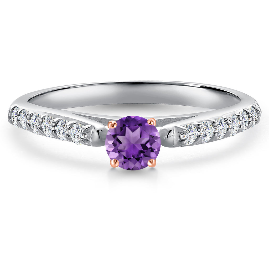 Amethyst and Lab Grown Diamond_5_Ring in 925 Sterling Silver and 10K Rose Gold