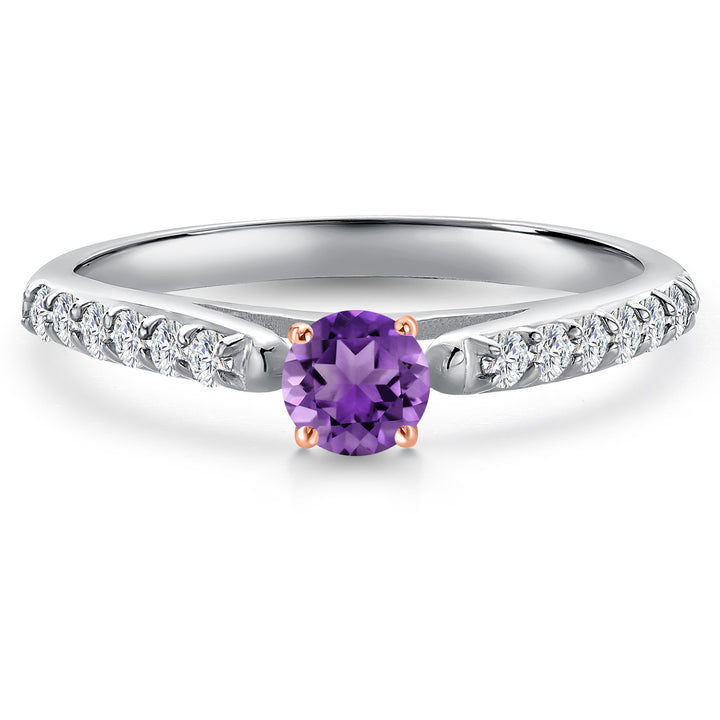 Amethyst and Lab Grown Diamond_5_Ring in 925 Sterling Silver and 10K Rose Gold
