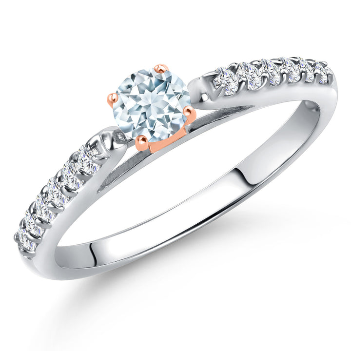 Aquamarine - March_5_Ring in 925 Sterling Silver and 10K Rose Gold