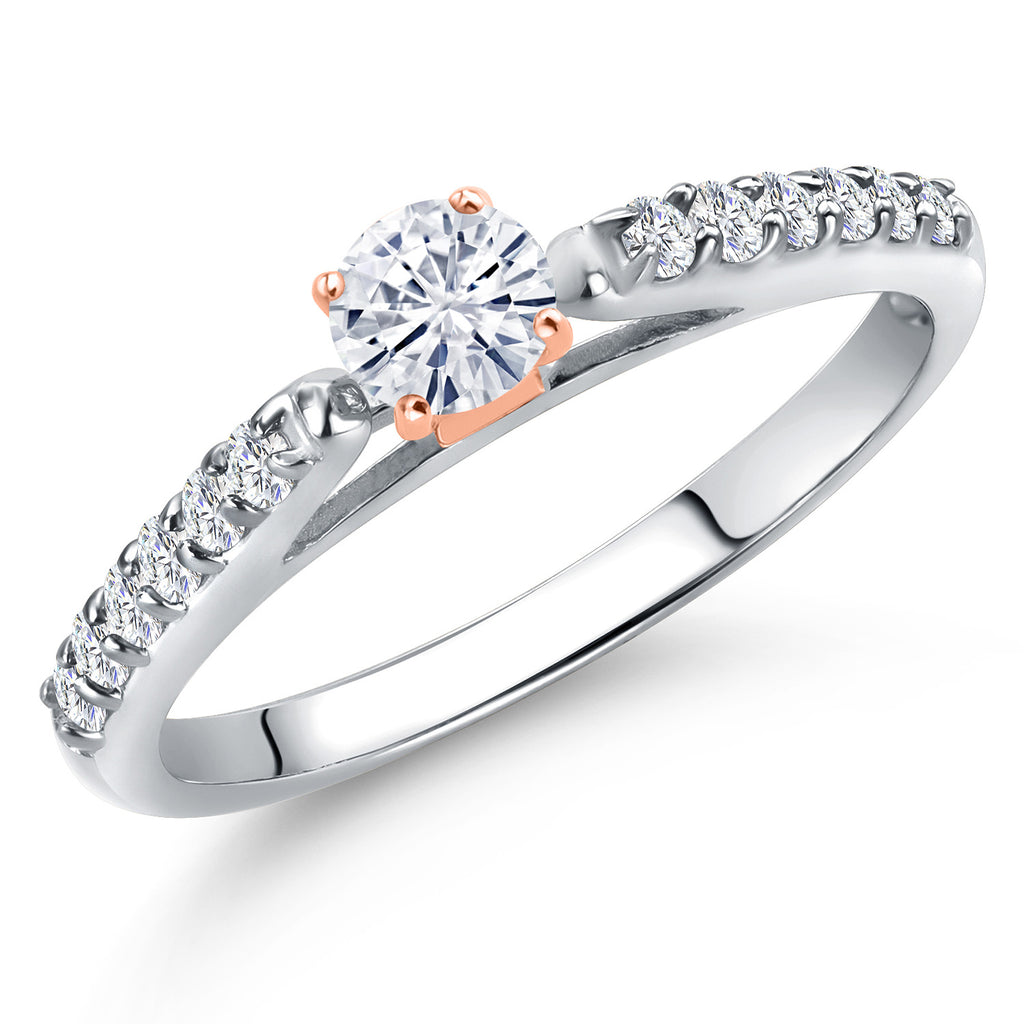 White Moissanite - April_5_Ring in 925 Sterling Silver and 10K Rose Gold