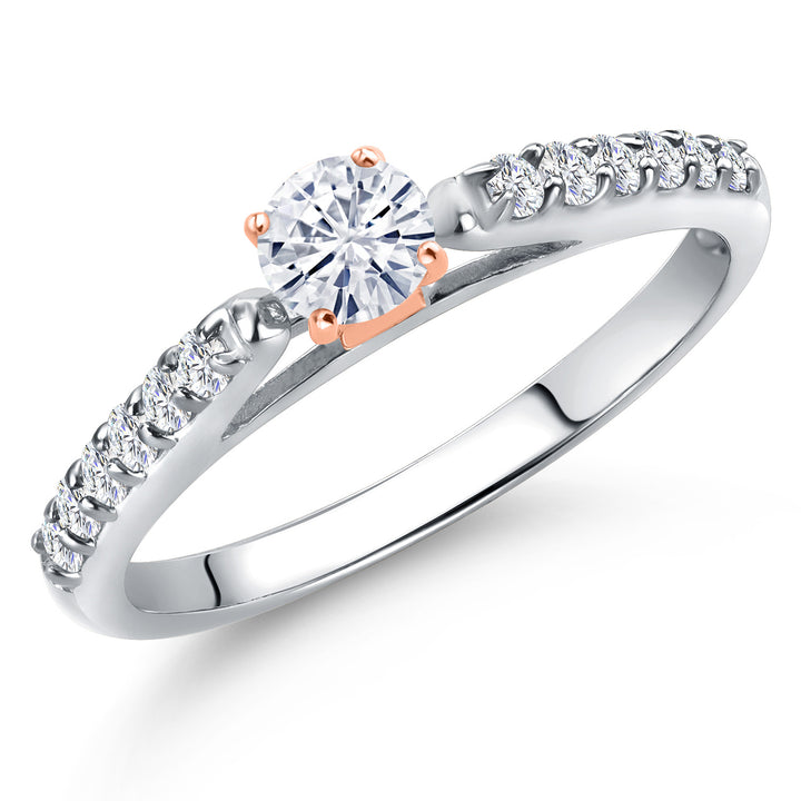 White Moissanite - April_5_Ring in 925 Sterling Silver and 10K Rose Gold
