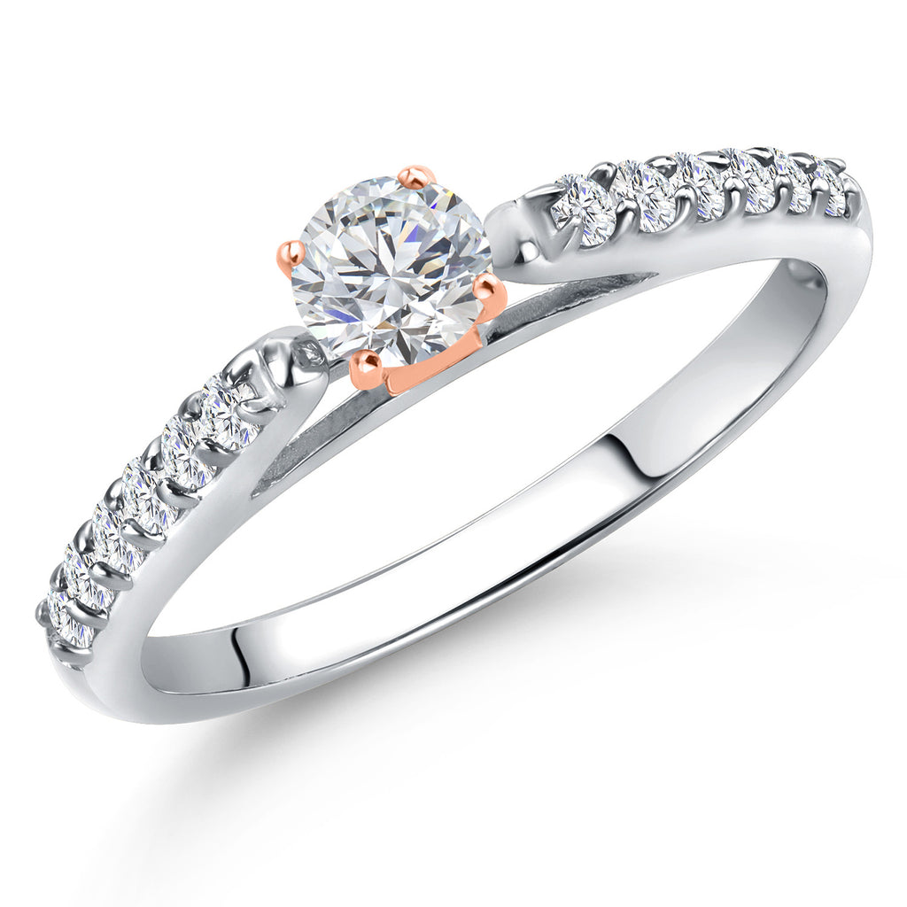 White Lab Grown Diamond - April_5_Ring in 925 Sterling Silver and 10K Rose Gold