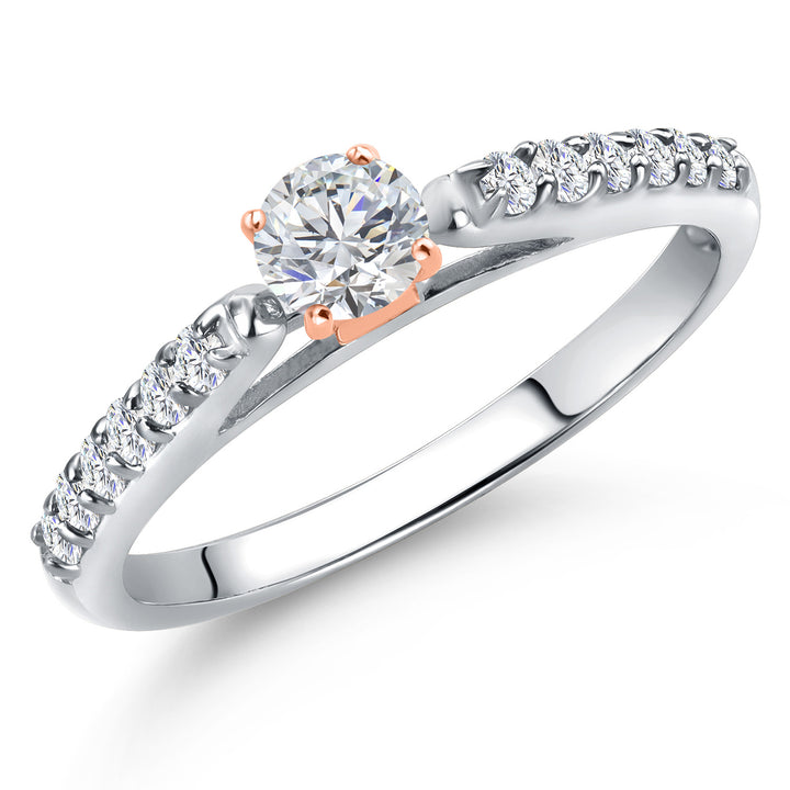 White Lab Grown Diamond - April_5_Ring in 925 Sterling Silver and 10K Rose Gold