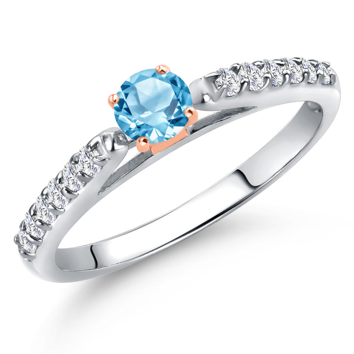 Swiss Blue Topaz - November_5_Ring in 925 Sterling Silver and 10K Rose Gold