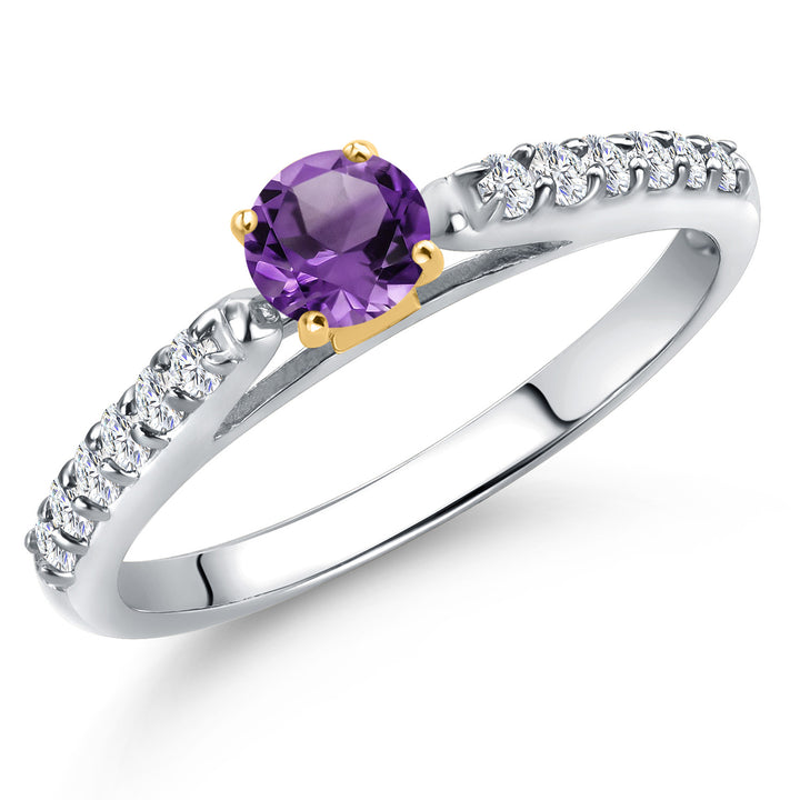 Amethyst and Lab Grown Diamond_5_Ring in 925 Sterling Silver and 10K Yellow Gold