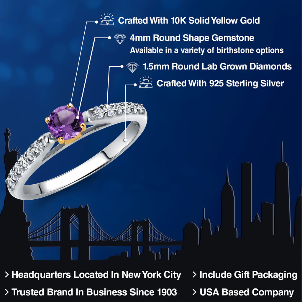 Amethyst and Lab Grown Diamond_5_Ring in 925 Sterling Silver and 10K Yellow Gold