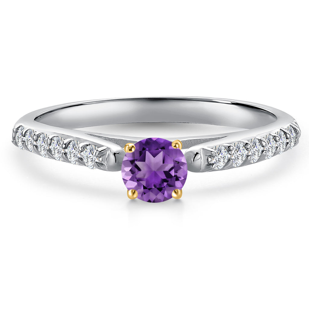 Amethyst and Lab Grown Diamond_5_Ring in 925 Sterling Silver and 10K Yellow Gold