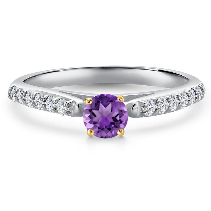 Amethyst and Lab Grown Diamond_5_Ring in 925 Sterling Silver and 10K Yellow Gold