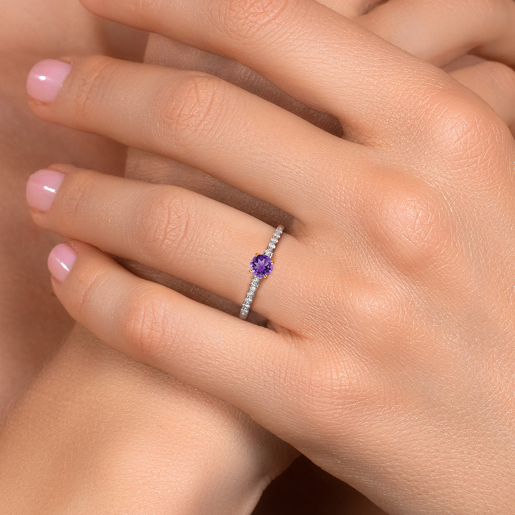 Amethyst and Lab Grown Diamond_5_Ring in 925 Sterling Silver and 10K Yellow Gold