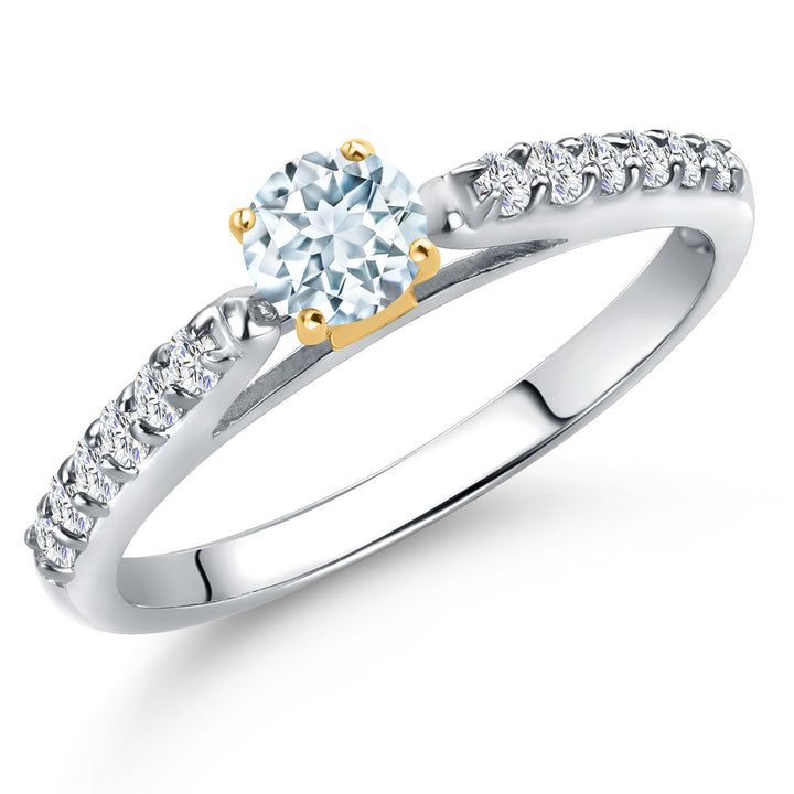 Aquamarine - March_5_Ring in 925 Sterling Silver and 10K Yellow Gold