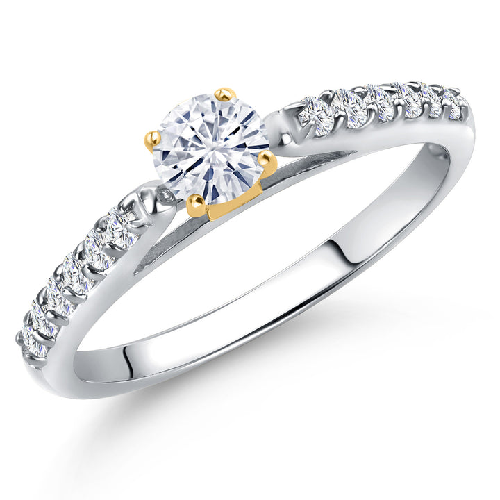 White Moissanite - April_5_Ring in 925 Sterling Silver and 10K Yellow Gold
