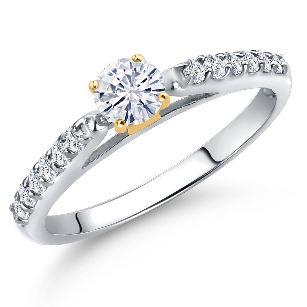 White Moissanite - April_8_Ring in 925 Sterling Silver and 10K Yellow Gold