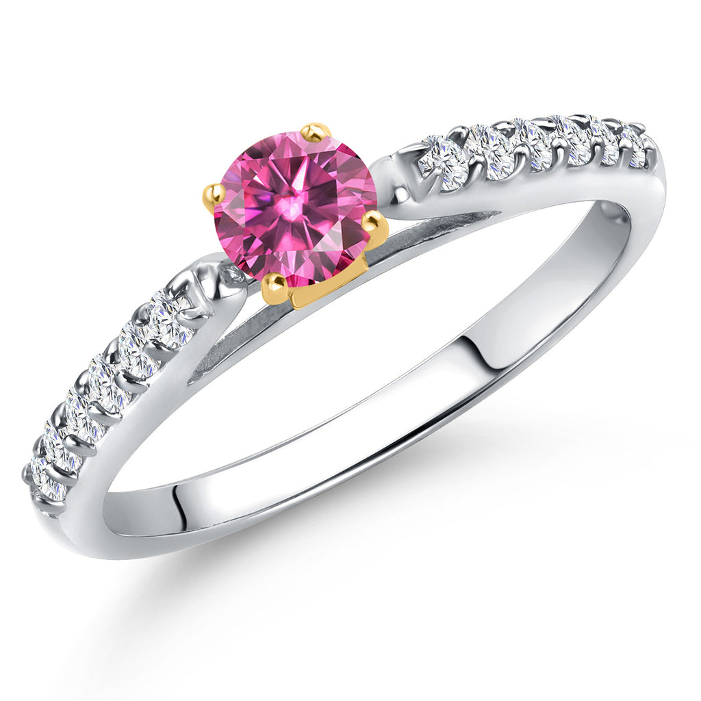 Pink Moissanite - April_8_Ring in 925 Sterling Silver and 10K Yellow Gold