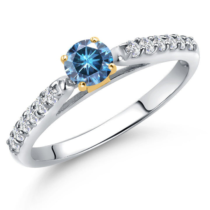 Persian Blue Moissanite - April_5_Ring in 925 Sterling Silver and 10K Yellow Gold