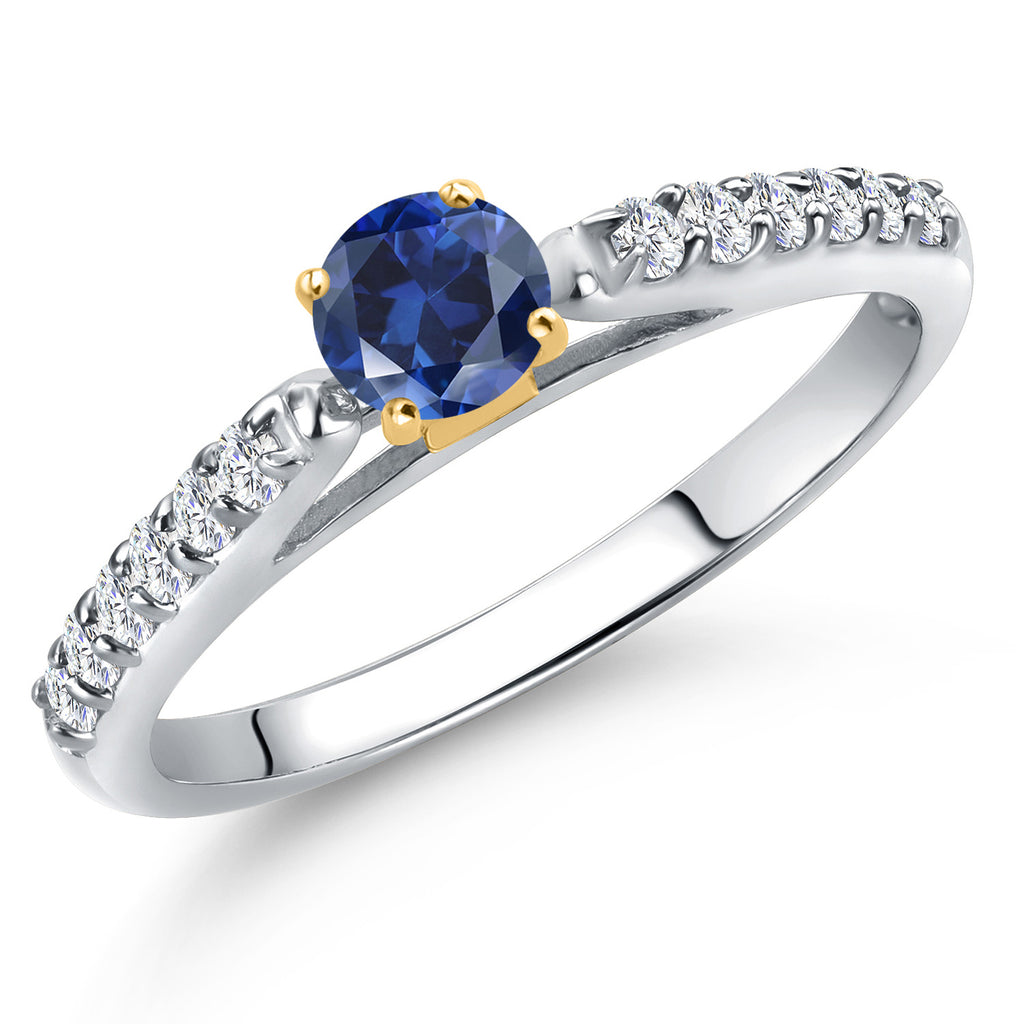 Blue Created Sapphire - September_9_Ring in 925 Sterling Silver and 10K Yellow Gold