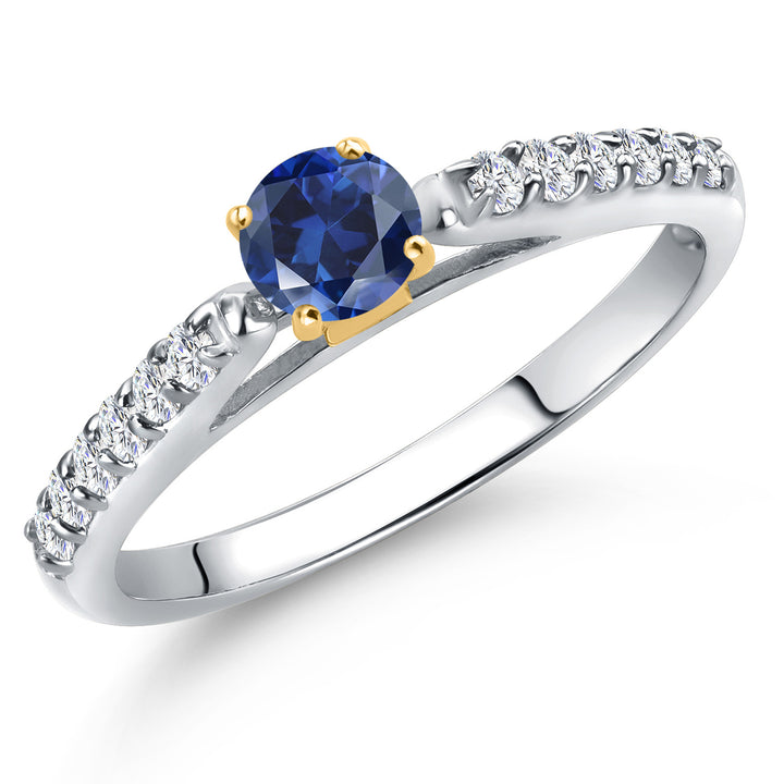 Blue Created Sapphire - September_7_Ring in 925 Sterling Silver and 10K Yellow Gold