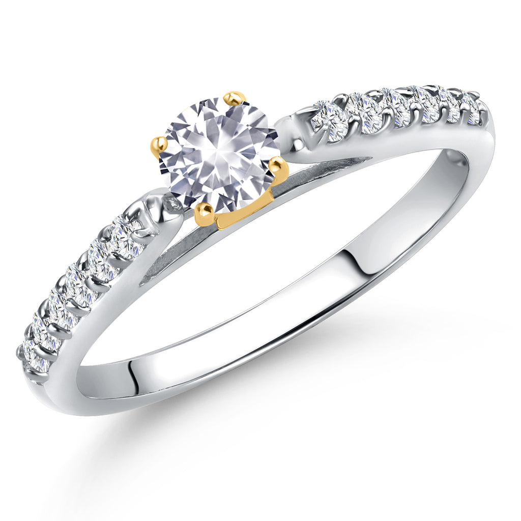 White Created Sapphire - September_5_Ring in 925 Sterling Silver and 10K Yellow Gold