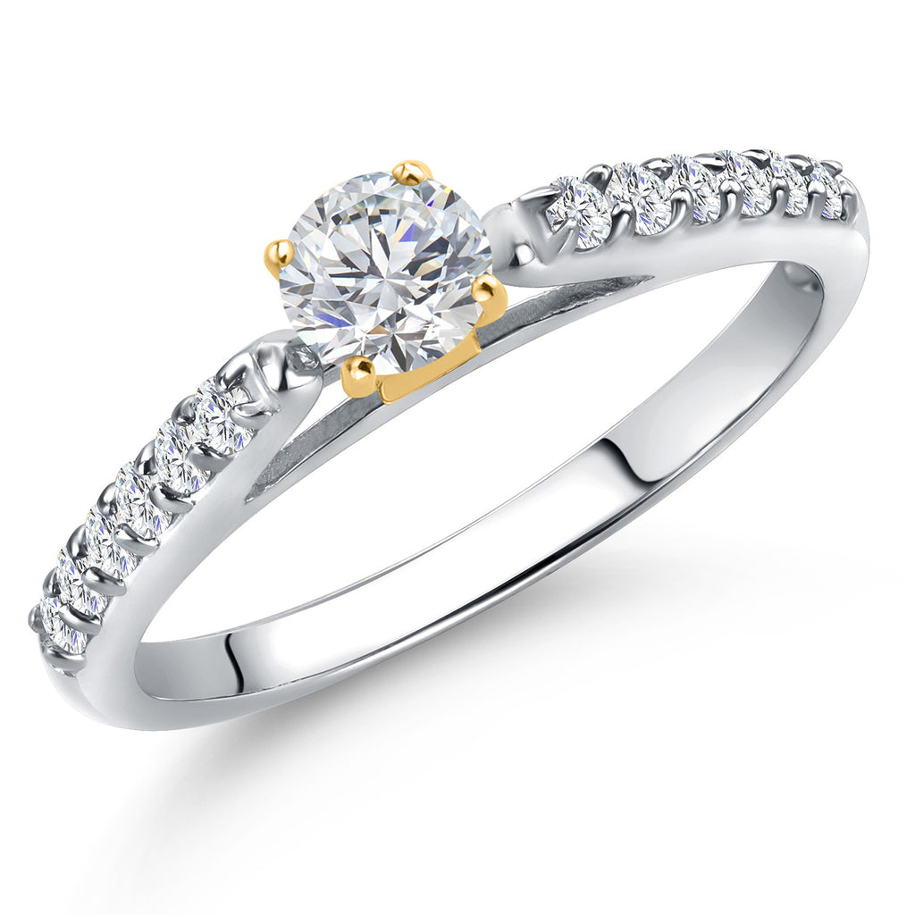 White Lab Grown Diamond - April_6_Ring in 925 Sterling Silver and 10K Yellow Gold
