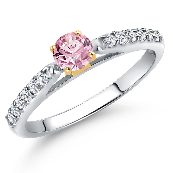 Pink Lab Grown Diamond - April_5_Ring in 925 Sterling Silver and 10K Yellow Gold