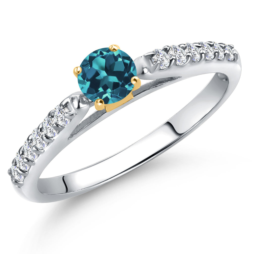London Blue Topaz - November_8_Ring in 925 Sterling Silver and 10K Yellow Gold