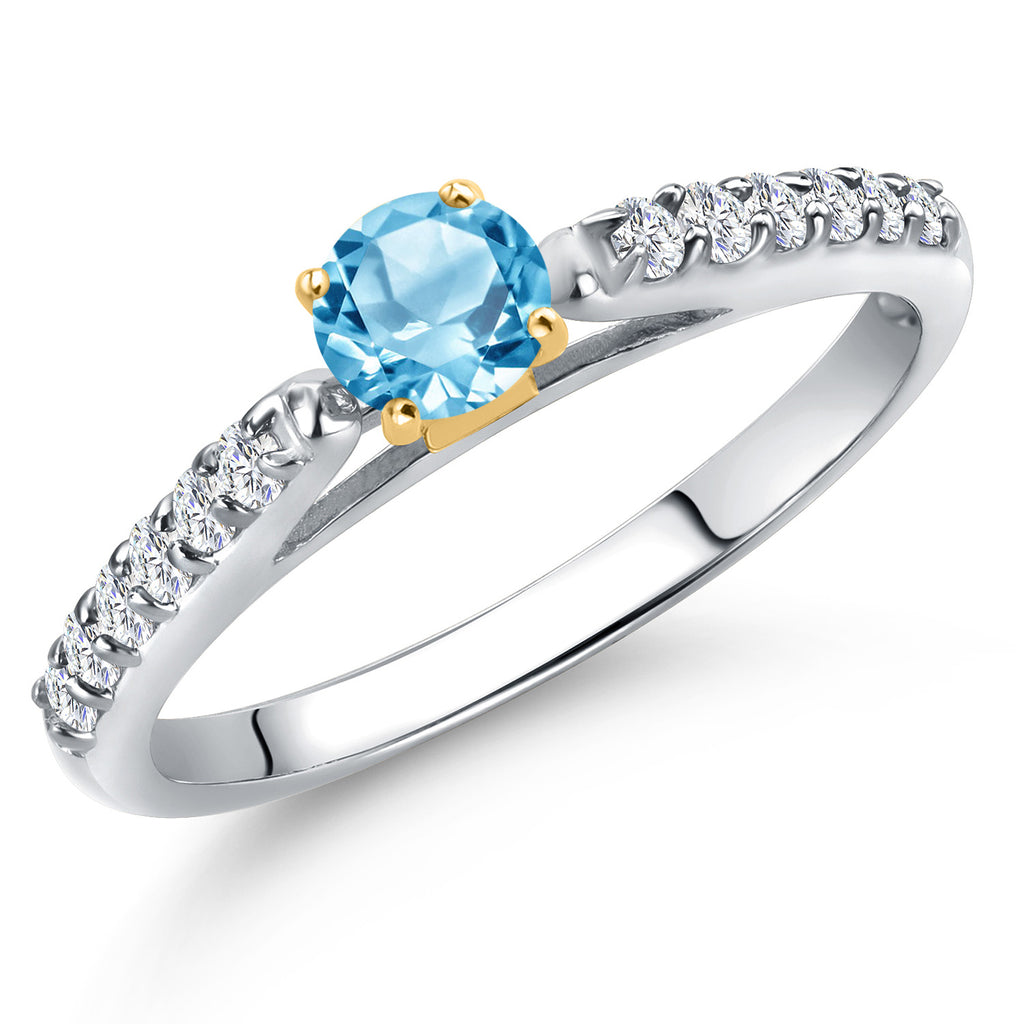 Swiss Blue Topaz - November_8_Ring in 925 Sterling Silver and 10K Yellow Gold