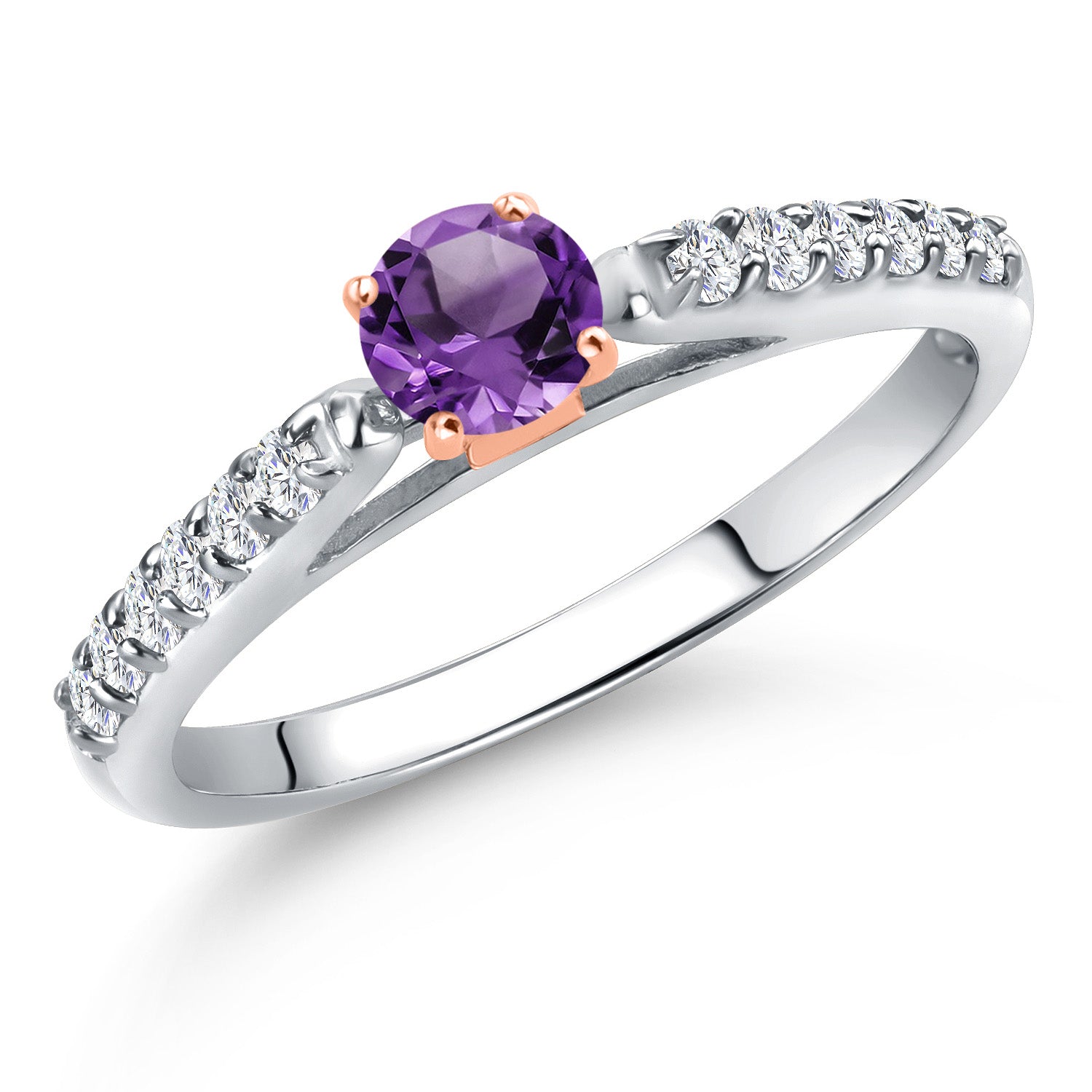 Amethyst and Lab Grown Diamond_5_Ring in 10K Two Tone Gold