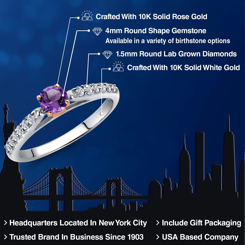 Amethyst and Lab Grown Diamond_5_Ring in 10K Two Tone Gold