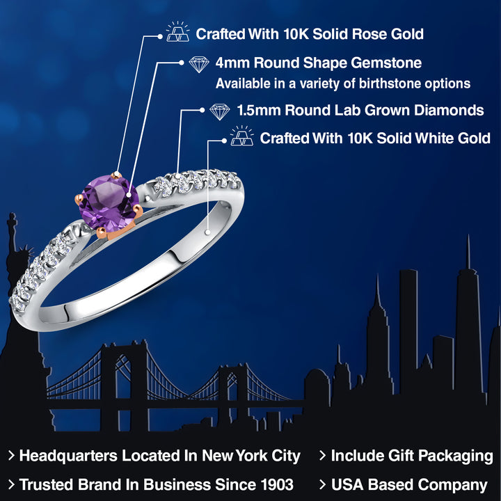 Amethyst and Lab Grown Diamond_5_Ring in 10K Two Tone Gold