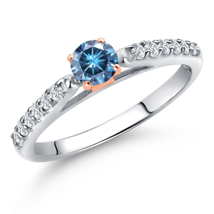 Persian Blue Moissanite - April_5_Ring in 10K Two Tone Gold
