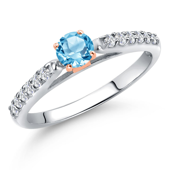 Swiss Blue Topaz - November_6_Ring in 10K Two Tone Gold