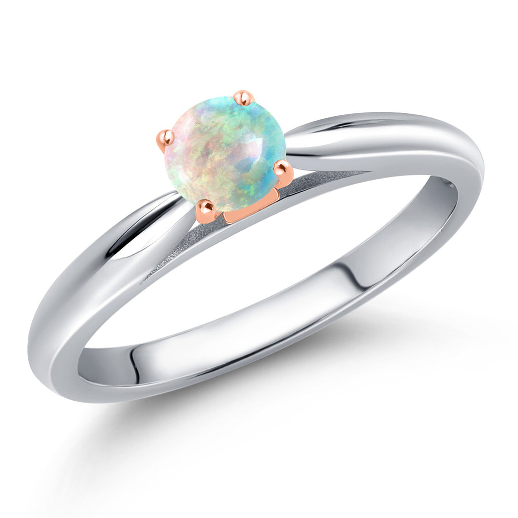 White Simulated Opal - October_5_Ring in 925 Sterling Silver and 10K Rose Gold