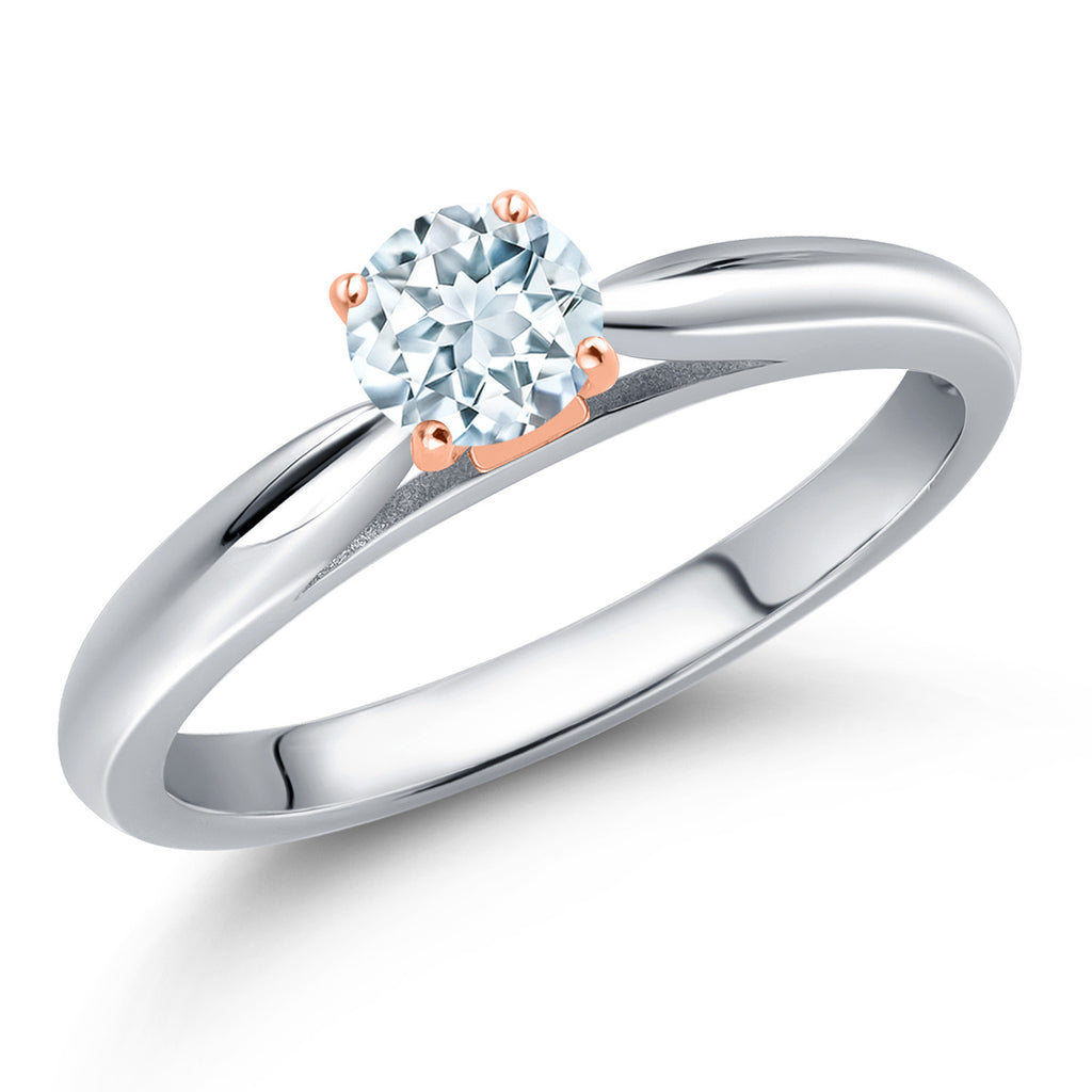 Aquamarine - March_6_Ring in 925 Sterling Silver and 10K Rose Gold