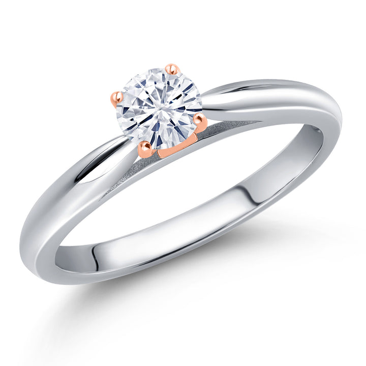 White Moissanite - April_5_Ring in 925 Sterling Silver and 10K Rose Gold