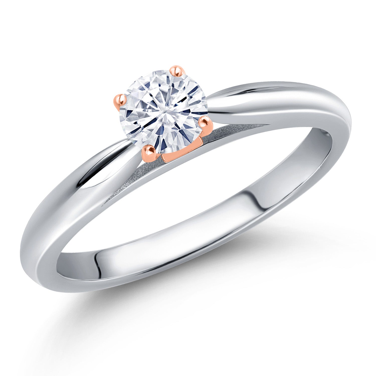 White Moissanite - April_7_Ring in 925 Sterling Silver and 10K Rose Gold
