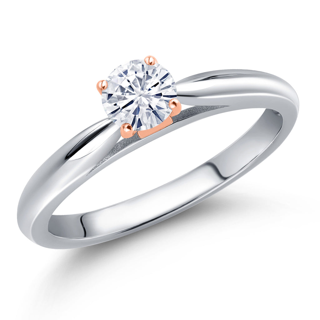 White Moissanite - April_8_Ring in 925 Sterling Silver and 10K Rose Gold