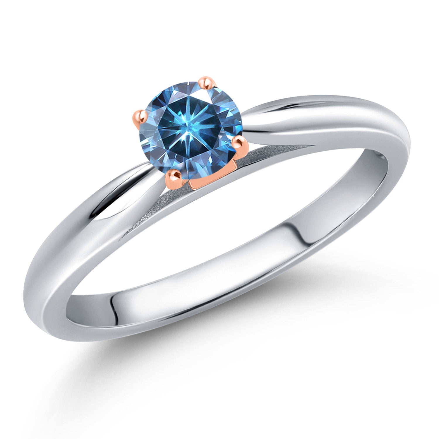Persian Blue Moissanite - April_9_Ring in 925 Sterling Silver and 10K Rose Gold
