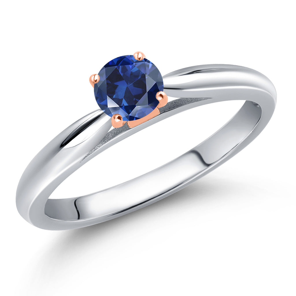 Blue Created Sapphire - September_7_Ring in 925 Sterling Silver and 10K Rose Gold