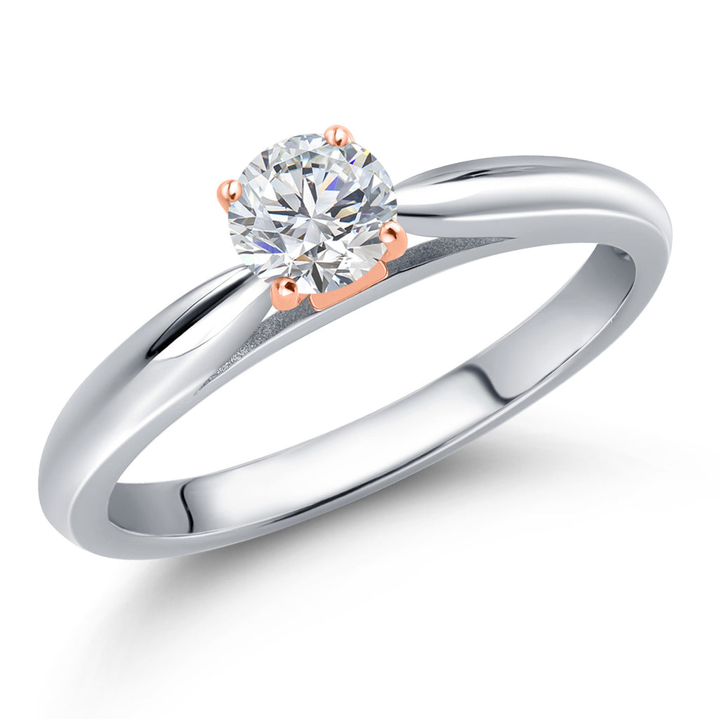 White Lab Grown Diamond - April_8_Ring in 925 Sterling Silver and 10K Rose Gold