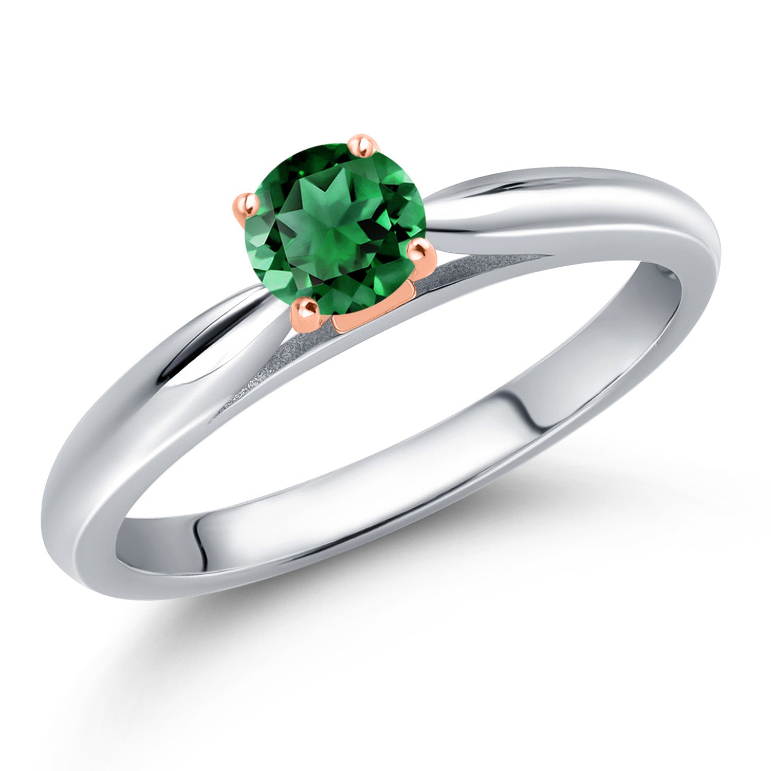 Nano Emerald - May_5_Ring in 925 Sterling Silver and 10K Rose Gold
