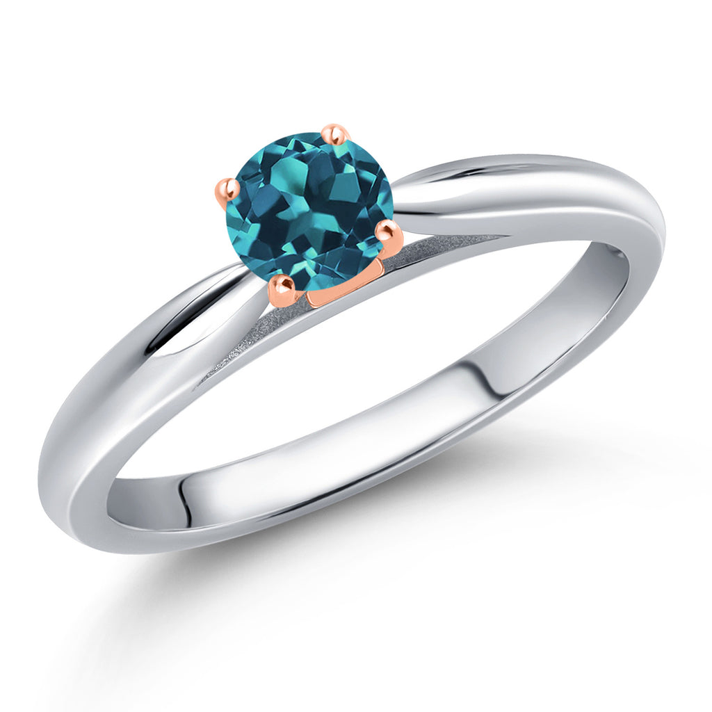 London Blue Topaz - November_9_Ring in 925 Sterling Silver and 10K Rose Gold