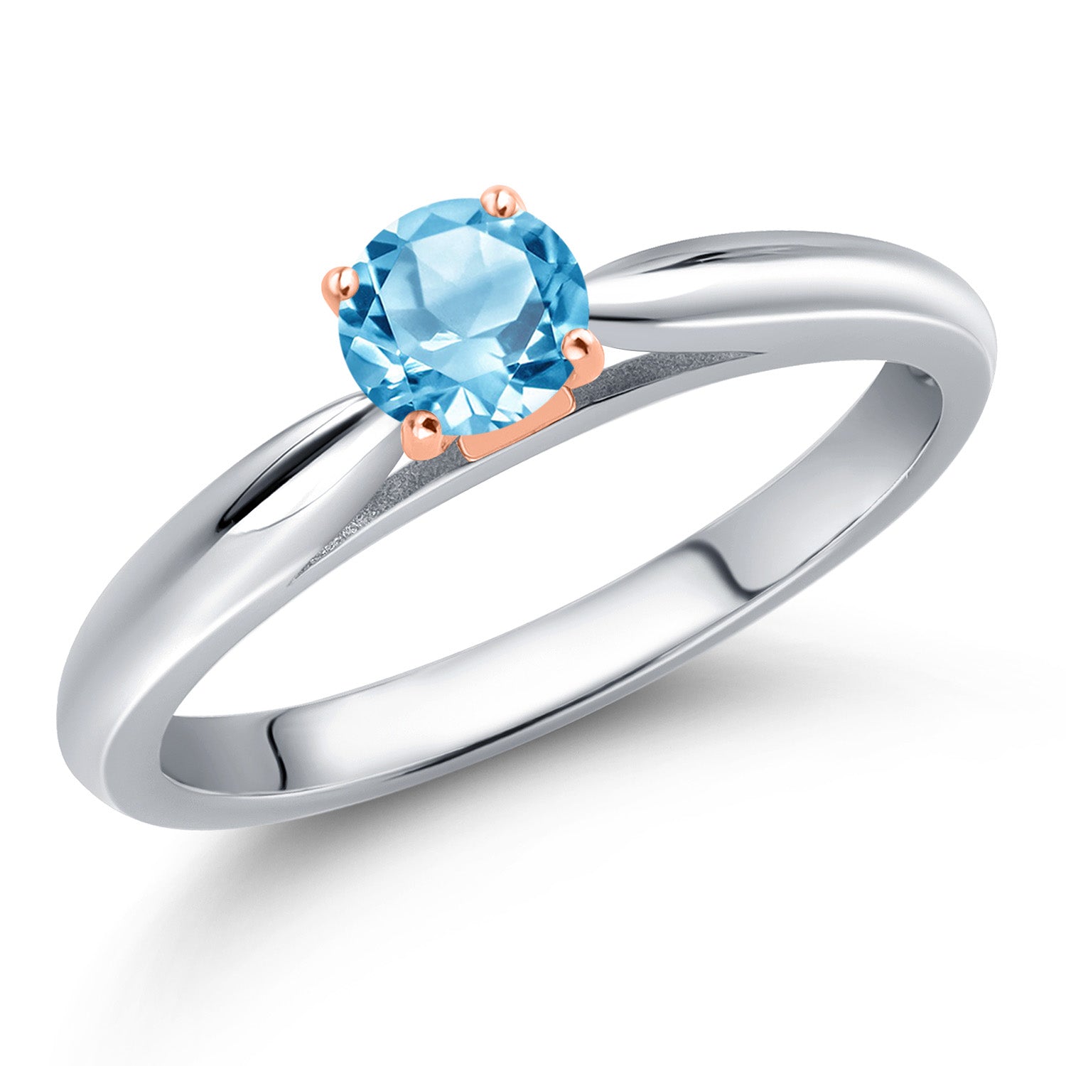 Swiss Blue Topaz - November_6_Ring in 925 Sterling Silver and 10K Rose Gold