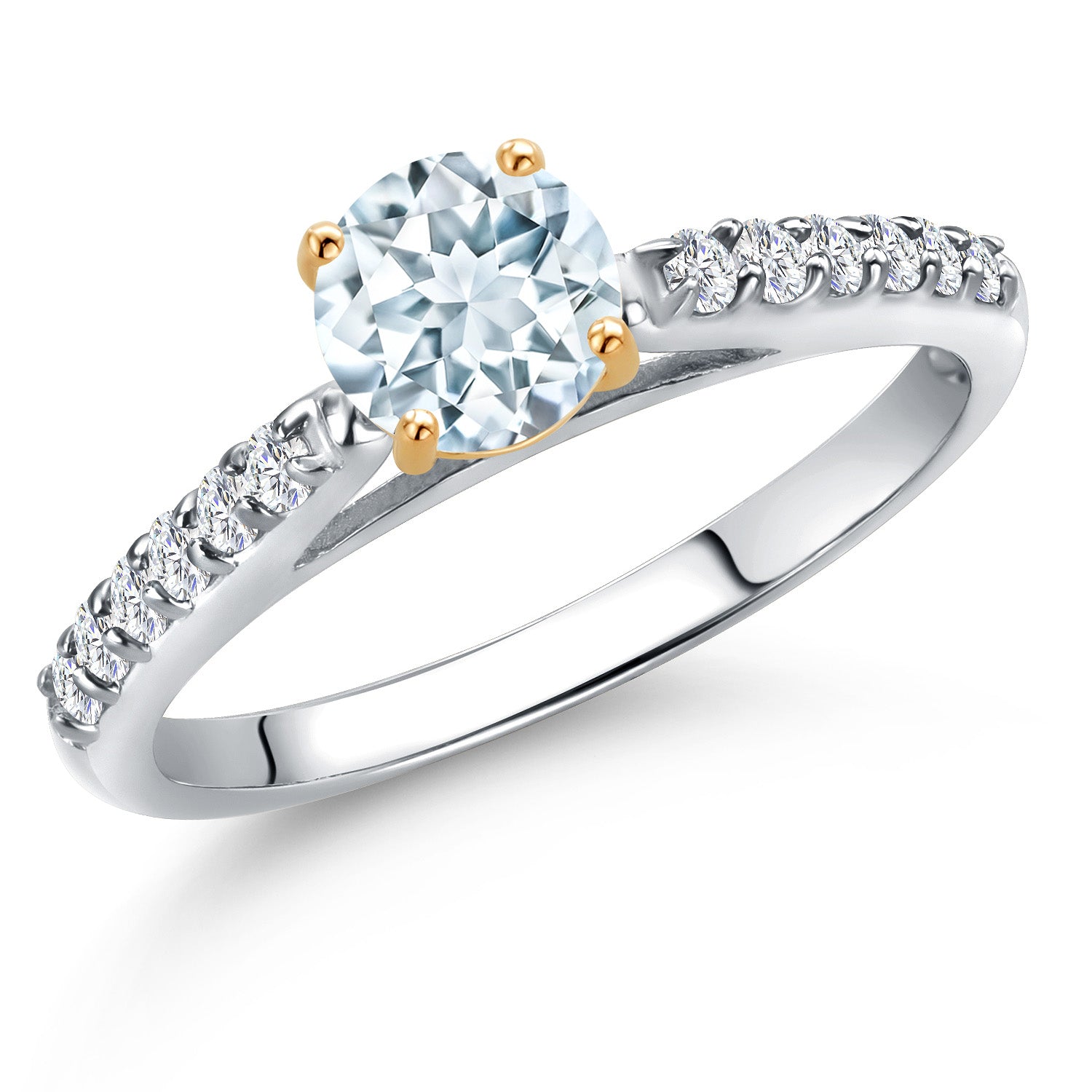 Aquamarine - March_7_Ring in 10K Two Tone Gold