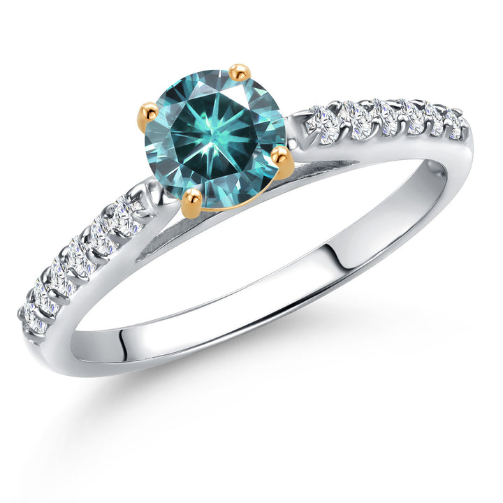 Blue Moissanite - April_5_Ring in 10K Two Tone Gold
