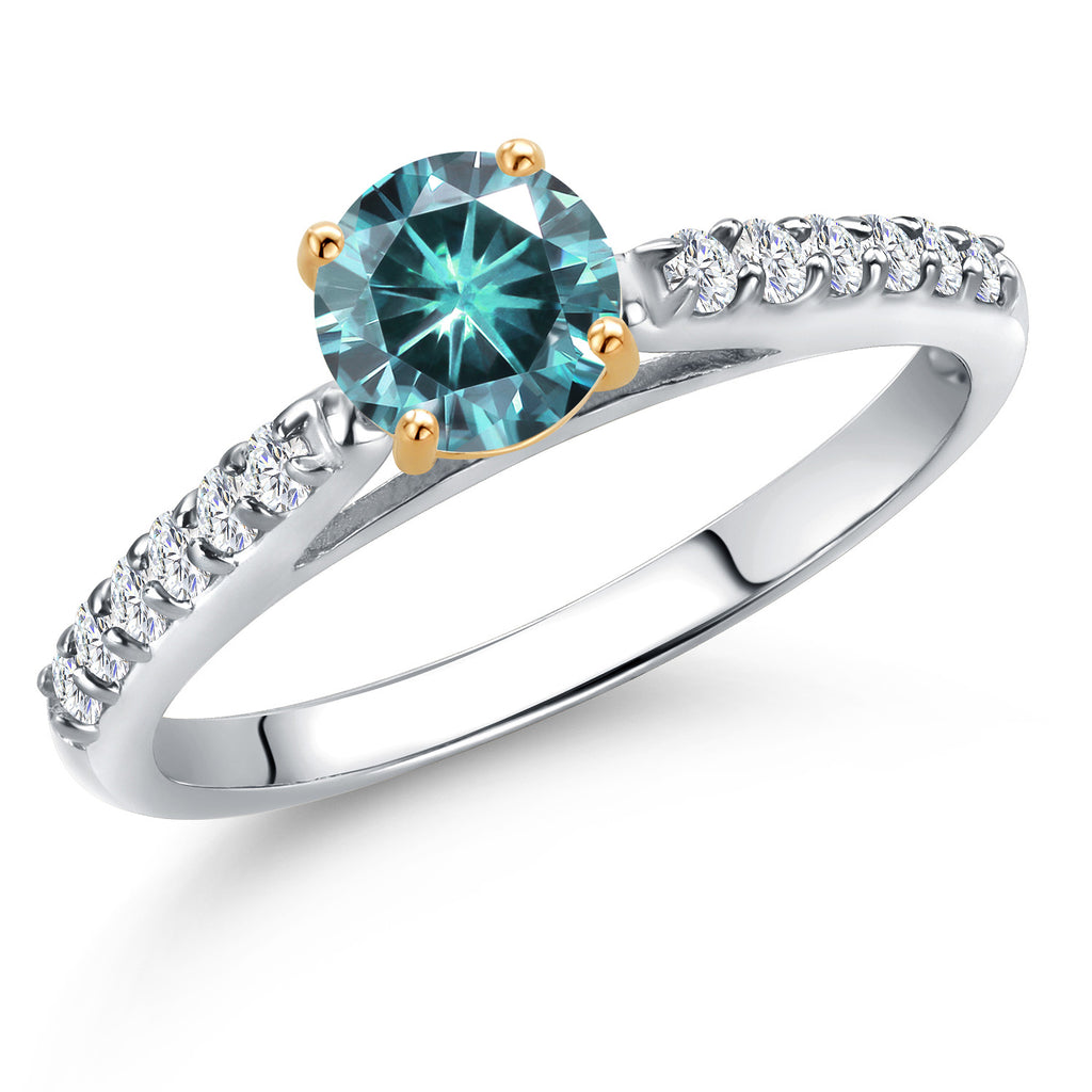 Blue Moissanite - April_8_Ring in 10K Two Tone Gold