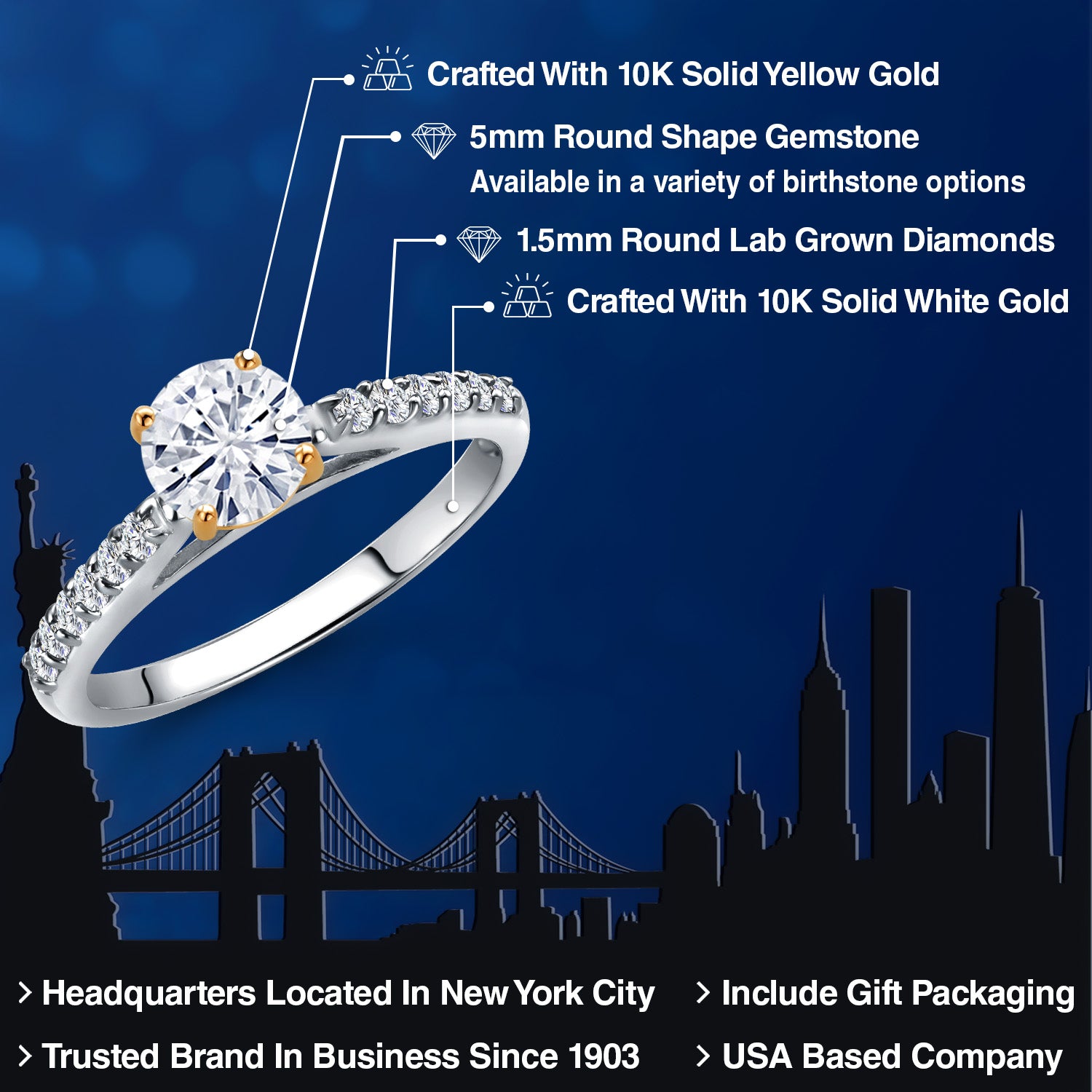 White Moissanite - April_Ring in 10K Two Tone Gold