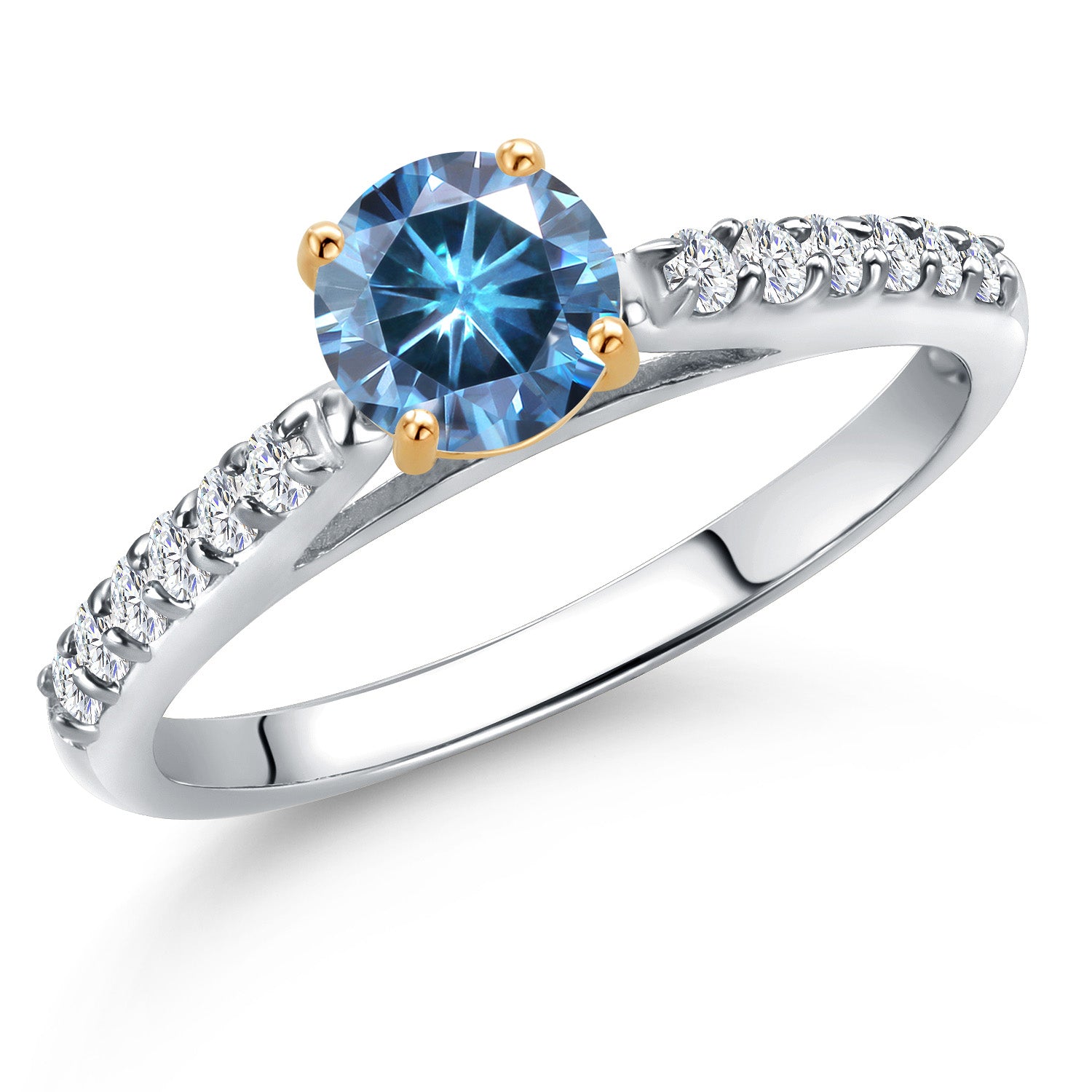 Persian Blue Moissanite - April_5_Ring in 10K Two Tone Gold