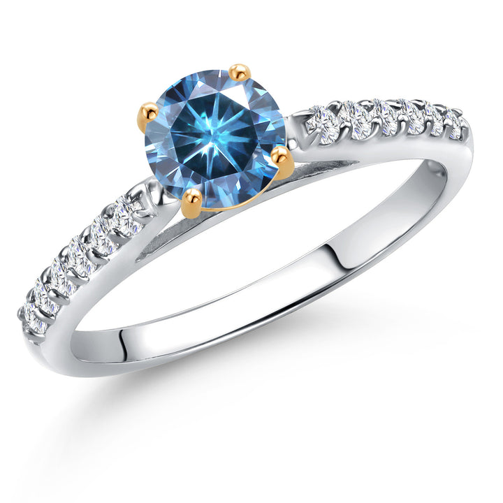 Persian Blue Moissanite - April_5_Ring in 10K Two Tone Gold