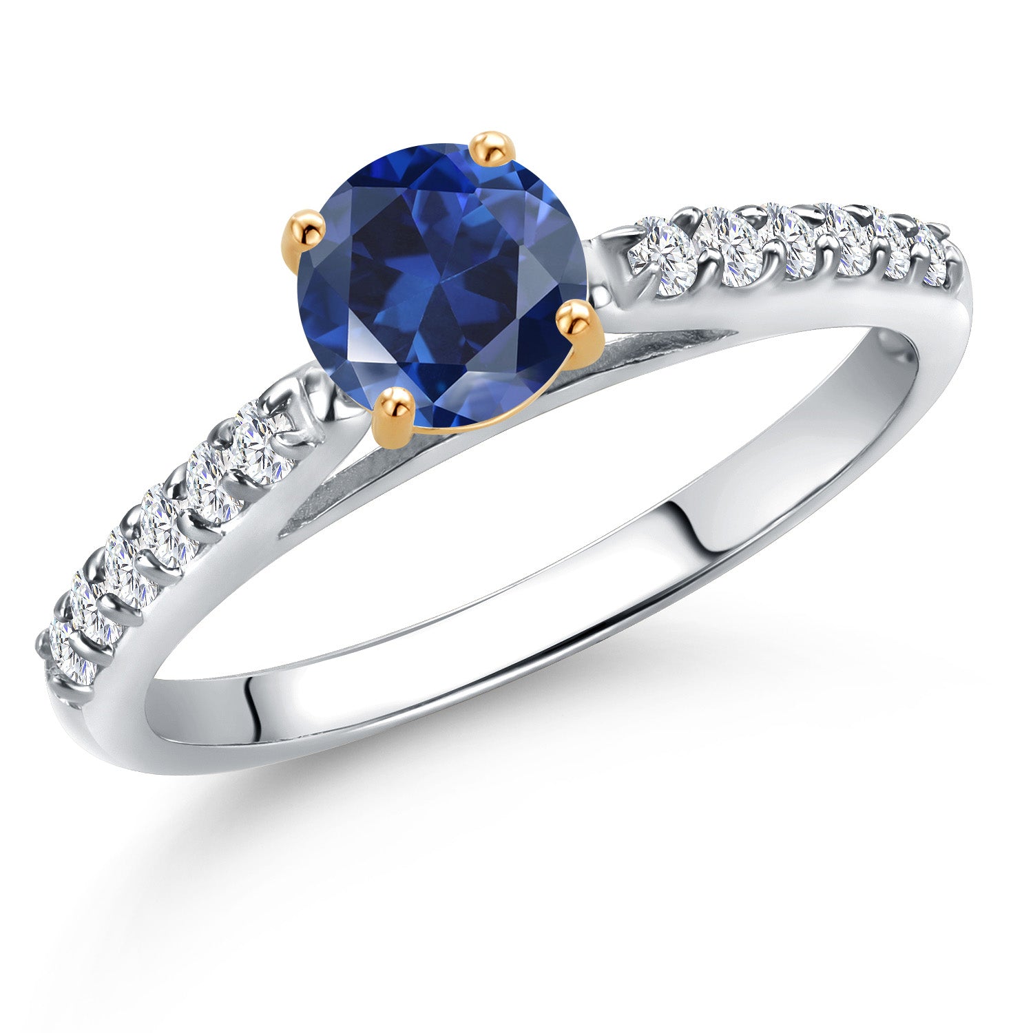 Blue Created Sapphire - September_7_Ring in 10K Two Tone Gold