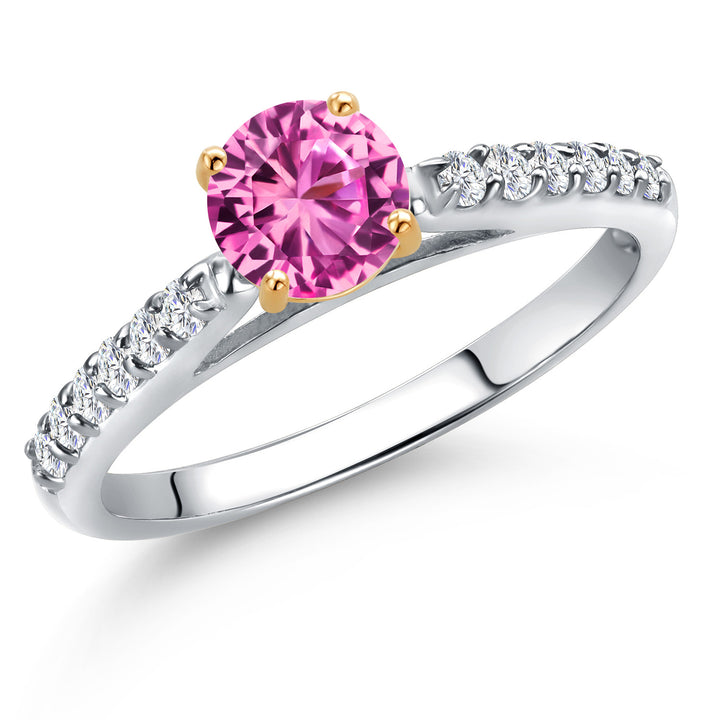 Pink Created Sapphire - September_5_Ring in 10K Two Tone Gold